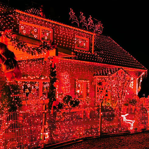 JMEXSUSS 2 Pack 100 LED Red Solar Lights Outdoor,42.7ft Solar String Lights, 8 Modes Solar Christmas Lights Outdoor Waterproof for Christmas Tree,Halloween,Party Decorations