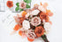 Medoliya Artificial Flowers 25PCS Real Looking Foam Roses Fake Roses with Stems for DIY Wedding Bouquets Centerpieces Baby Shower Party Home Decorations (Burnt Orange & Warm Taupe)