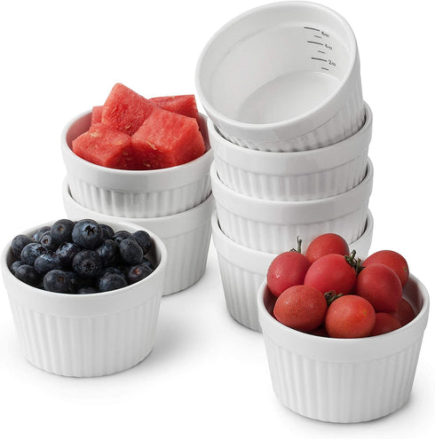 BTaT- Ramekins, Set of 8, Ramekins for Baking, Ramekins 6 oz, Ramekin with Measurement Markings, Creme Brulee Dishes, Souffle Cups, Custard Cups, Ceramic Bakeware, Souffle Dish, Small Ceramic Bowl
