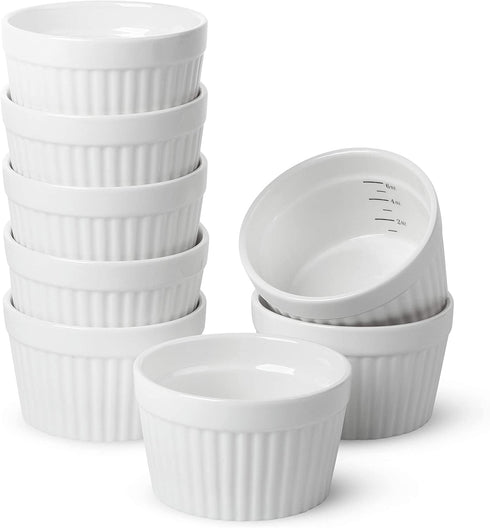 BTaT- Ramekins, Set of 8, Ramekins for Baking, Ramekins 6 oz, Ramekin with Measurement Markings, Creme Brulee Dishes, Souffle Cups, Custard Cups, Ceramic Bakeware, Souffle Dish, Small Ceramic Bowl