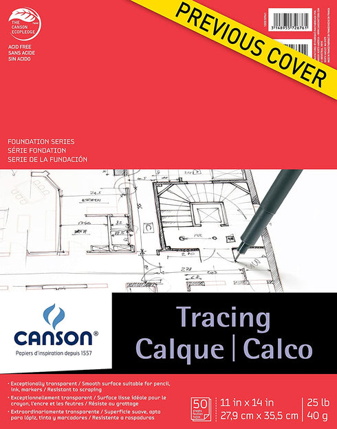 Canson Foundation Tracing Paper Pad for Ink, Pencil and Markers, Fold Over, 25 Pound, 11 x 14 Inch, 50 Sheets