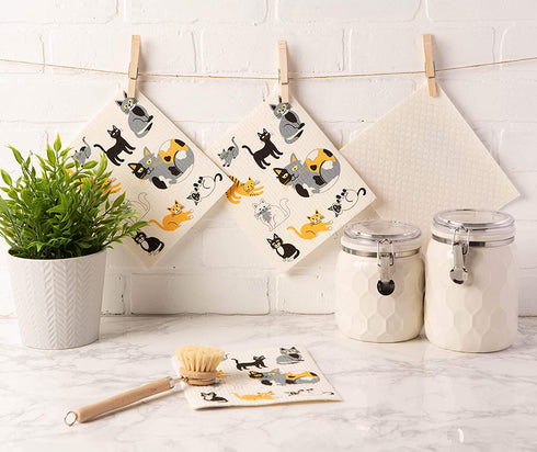 DII Swedish Dishcloth Cleaning Collection, 7.75 x 6.75, Cats Everywhere 3 Count