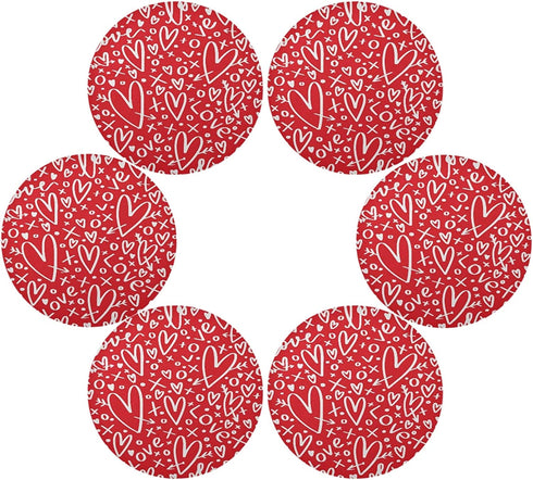 Blueangle Red Hearts and Arrows Round Placemats Set of 6, Kitchen Dining Table Valentine's Day Decoration