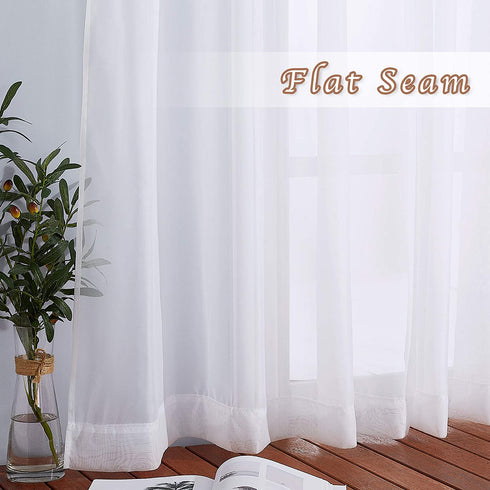 NICETOWN Sheer Curtains Extra Length - Wide Solid Voile Window Panels for Patio/Sliding Door/Living Room (54" W x 108" L, White, 2 Pieces)