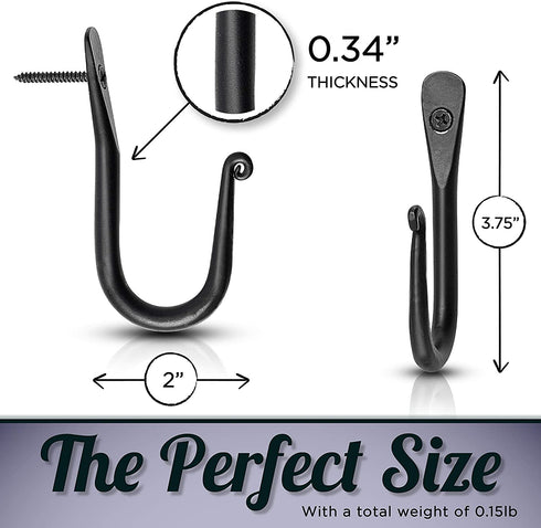 Wall Mounted Hook - Wrought Iron Decorative Blacksmith Handmade Simple Iron Hook for Bathroom and Kitchen, Hooks for Hanging Robes, Towels, Coats, Cloths, Bags, Keys and Jewelries - Pack of 3 (Black)