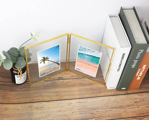 Double Floating Brass 4x6 Picture Frame Double 4x6 Folding Picture Frames,2 Opening Fold Photo Frame Gold Metal Pressed Classical Photo Frame,Wedding,Events Gifts