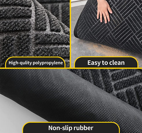 HAOJIAO Front Door Mats Outdoor , 17 x 29 Heavy Duty Rubber Non Slip Indoor Doormat, Durable Low Profile Welcome Mat Dirt Resistant Floor Rug for Entryway Patio Christmas, Grey