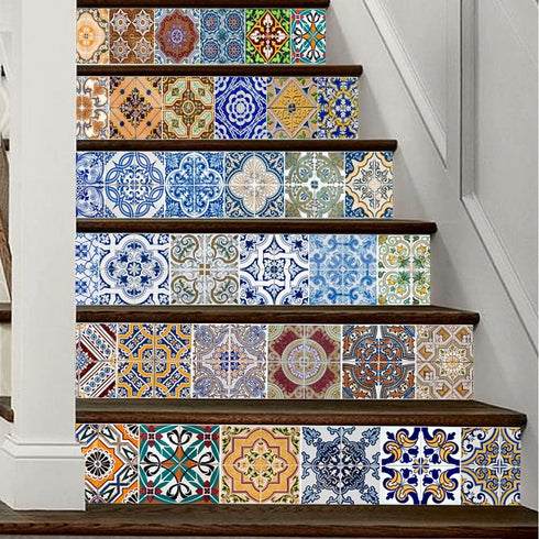 yazi Stair Stickers Decals Peel and Stick Viny Tile Backsplash Stair Brick Pattern Stair Riser Refurbished Stair Treads Decals Removable Staircase murals Christmas Decorate 7''W x 39''L (Set of 6)