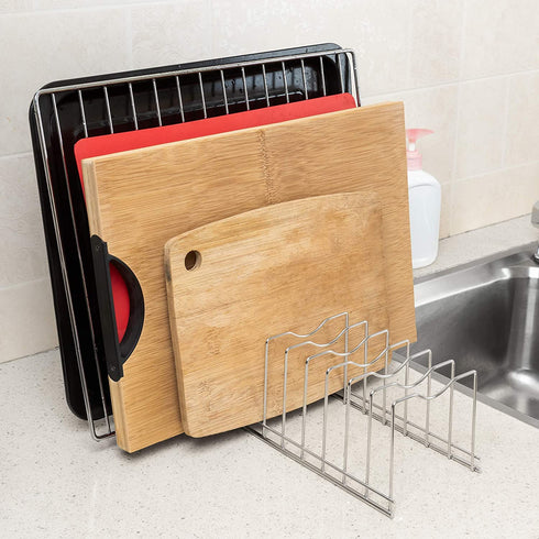 Slideep Lid Organizer, Kitchen Dish Plate Storage Organizer and Drying Rack, Bakeware Pot Lid Rack Holder Organizer, Pantry and Cabinet Holder,Set of 2
