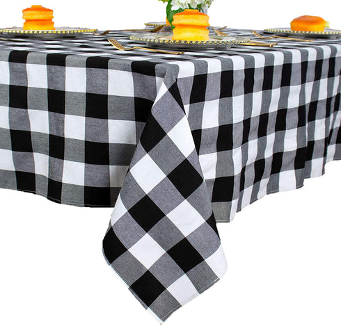 Checked Tablecloth Rectangle 54x80-Inch Black and White Buffalo Plaid Tablecloth Washable Check Table Cover Gingham Tablecloth for Dining Room Rustic Lattice Tablecloth Table Linen Christmas