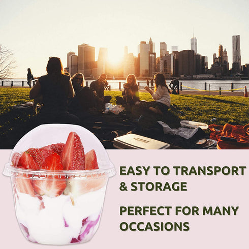 10 oz Clear Plastic Cups with Lids - 25 Sets Dessert Cups with Dome Lids (NO HOLE), Crystal PET Parfait Cups with Lids, Disposable Party Cups for Fruit/Ice Cream/Cupcake/Iced Cold Drinks