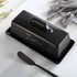 Ceramic Butter Dish with Lid, Covered Butter Keeper - Handle Design - Dishwasher Safe, 7.5 Inch Wide, Black