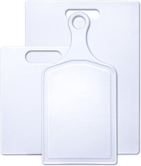 Farberware Plastic Cutting Board, Set of 3 with Paddle, White