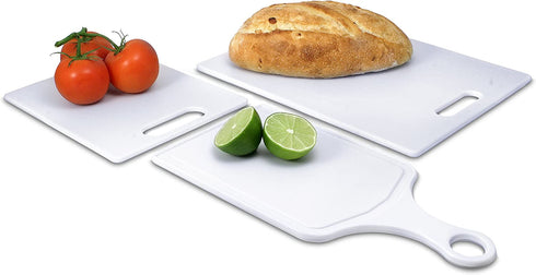 Farberware Plastic Cutting Board, Set of 3 with Paddle, White