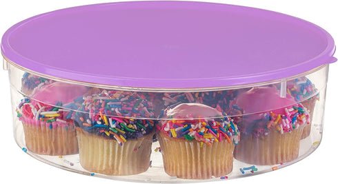 Zilpoo Plastic Pie Carrier with Lid, 10.5”, Cupcake Container, Muffin, Cookies, Cake Holder, Round Freezer Storage Food Keeper with Cover, Purple