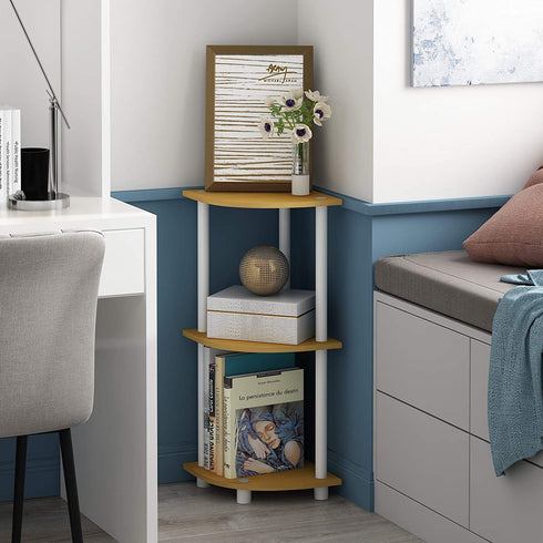 Furinno Turn-N-Tube 3-Tier Corner Display Rack Multipurpose Shelving Unit, Beech/White, Model:12077BE/WH