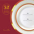 Laura Stein Designer Dinnerware Set | 32 Disposable Plastic Party Plates | Plates with Burgandy Rim & Gold Accents | Includes 16 x 10.75" Dinner Plates + 16 x 7.5? Salad Plates | Venetian