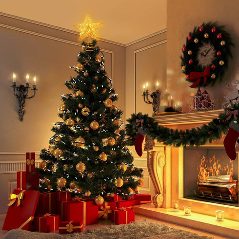 AgoKud Christmas Tree Topper, Gold Christmas Tree Star with 20 LED Lights, 10" Lighted Double-Sided Hollow Star Tree Topper, Christmas Decorations for Trees, Christmas Tree Ornament, Party Decoration
