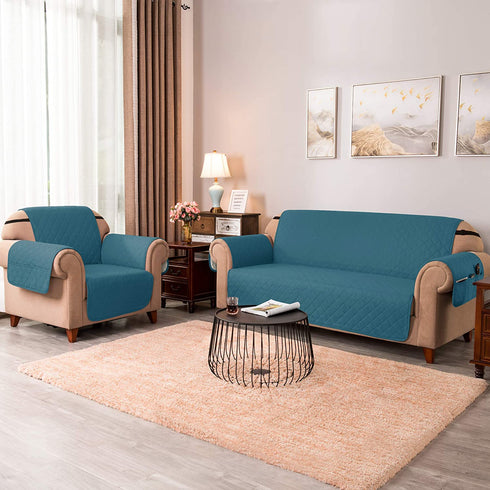 DyFun Sofa Slipcover Reversible Couch Cover Furniture Protector with Elastic Straps for Livingroom Non-Slip Washable Cover for Pets Kids Children (Chair,Turquoise)