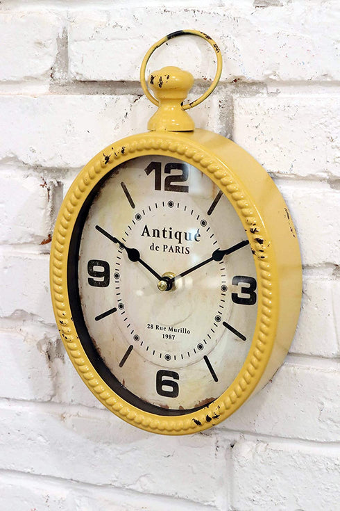 Yellow 12 Inch Wall Clock European Retro Design Oval-Shaped Old-Fashioned Wall Clock Retro Craftsmanship Wall Clock Suitable for Public Areas in Living Room Kitchen Office Space Wall Clock