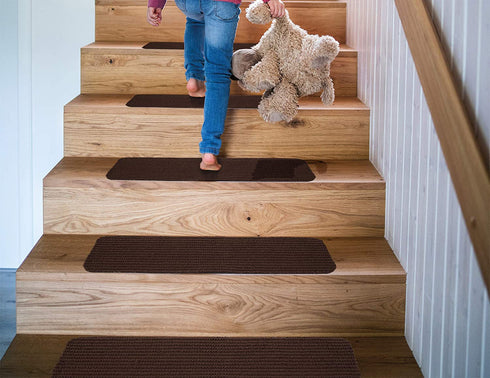 Ottomanson Lifesaver Collection Utility Ribbed Stair Treads, 8" X 30", 14 Pack, Brown