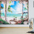 Beach Decor Tapestry, Ocean Sea Tropical Island Palm Tree Scenic View From Balcony Summer Tropical Scenery Wall Hanging Nature Tapestry For Bedroom Living Room Dorm.78x58Inch