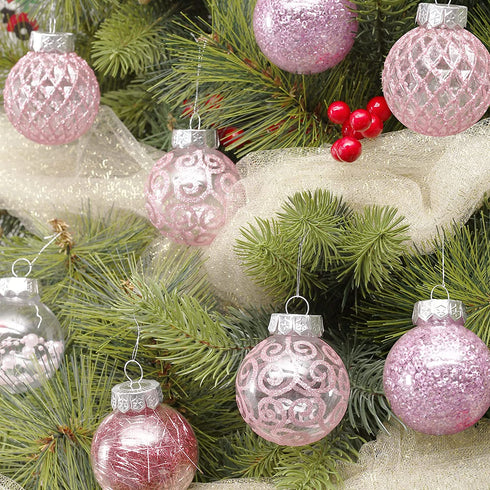 60MM/2.36" Clear Christmas Ornaments Set, 30PCS Shatterproof Decorative Hanging Ball Ornament with Stuffed Delicate Decorations, Xmas Tree Balls for Halloween Holiday Party Thankgivings - Pink.