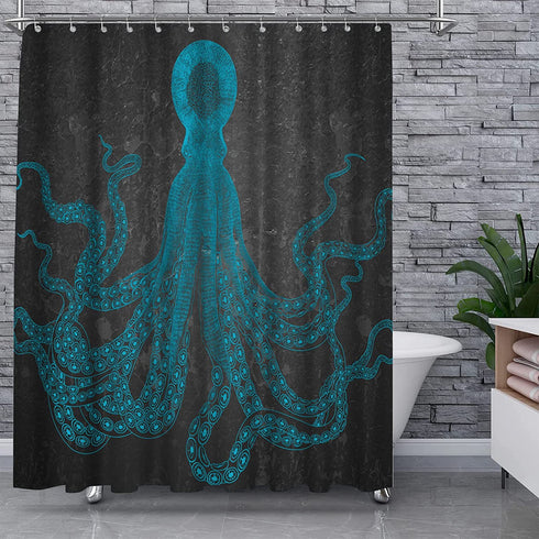 Artsbay Blue Octopus Shower Curtain Marine Ocean Sea Animal Bath Curtain Waterproof Bathroom Decor with 12 Hooks 72x72inch