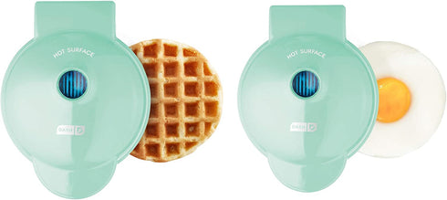 Dash Mini Maker Waffle Maker + Griddle, 2-Pack Griddle + Waffle Iron - Aqua