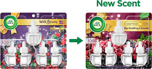 Air Wick plug in Scented Oil Refills, Ripe Cranberry And Currants, Essential Oils, Air Freshener, Holiday scent, Holiday spray, Packaging May Vary, 5 Count (Pack of 1)