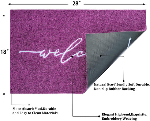 AAZZKANG Purple Outdoor Mat Front Door Indoor Welcome Doormat,Anti-Slip Durable Rubber Door Mat,Low-Profile Design Ultra Absorb Mud Heavy Duty Entrance Rug