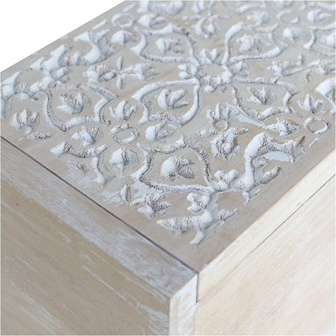 NIKKY HOME Rustic Carved Kitchen Wood Recipe Organization Box with Cards and Dividers, 7.28 x 4.72 x 5.91 Inches