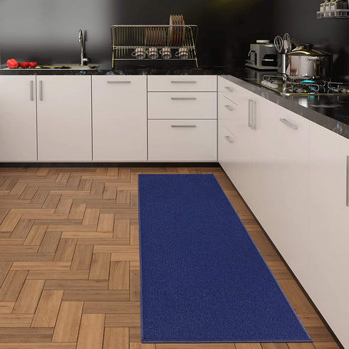 Ottomanson Ottohome Collection Rubberback Solid Design Runner Rug, 2'3" x 6', Navy Blue