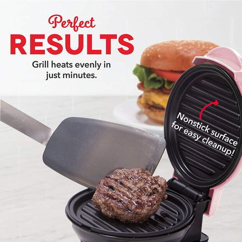 Dash Mini Maker Portable Grill Machine + Panini Press for Gourmet Burgers, Sandwiches, Chicken + Other On the Go Breakfast, Lunch, or Snacks with Recipe Guide - Pink