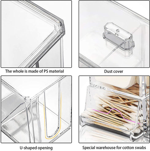 LENNXIER Round Cotton Pads Holder Cotton Balls Swab Holder Container with Lid 4-Grid Q-tip and Cotton Ball Holder Makeup Pad Box Cosmetic Storage Case,Acrylic Crystal Clear