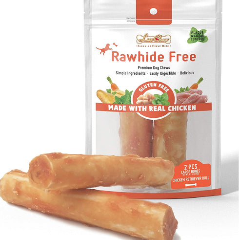 LuvChew Grain Free Rawhide Free Dog Chew Bones Long-Lasting Chicken Retriever Rolls Large 7" 2pcs/Pack