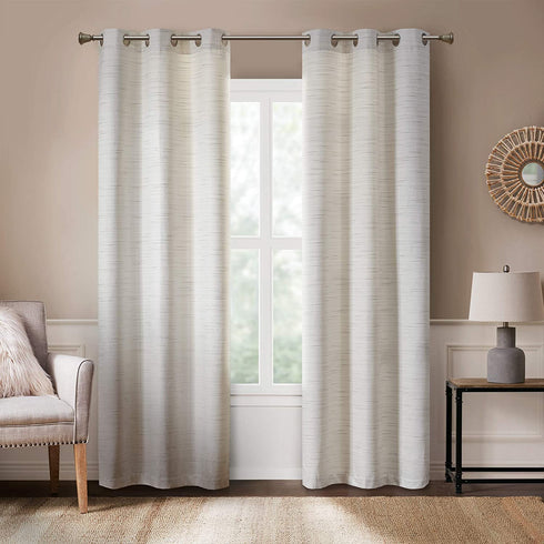Hyde Lane Linen Textured Window Curtains for Living Room Rustic Farmhouse Style Bedroom Drapes | Grasscloth Look with Room Darkening & Grommets Decor - Off/White 40x63 Inches, 2 Panels