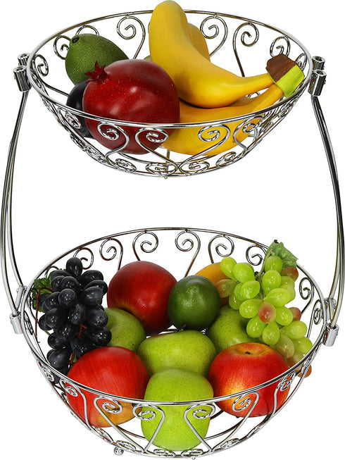Simple Houseware 2-Tier Countertop Fruit Basket Bowl Storage, Chrome