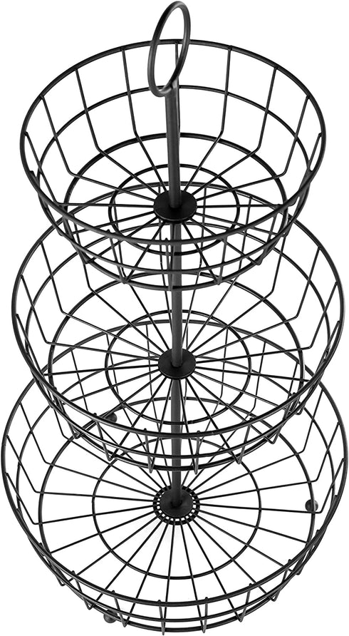 HANZE 3-Tier Wire Fruit Basket Bowl, Detachable Vegetable Bread Countertop Display Storage Stand Rack for Kitchen Bathroom Hanging Organize, Brown