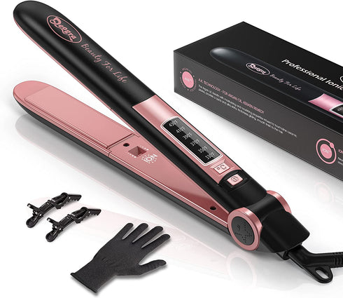 Deogra Flat Iron for African American Hair, Silk Press Flat Irons, Ceramic Tourmaline Ionic Flat Iron Hair Straightener with Keratin & Argan Oil Infused Plates, 1 inch 430? Curling Flat Iron