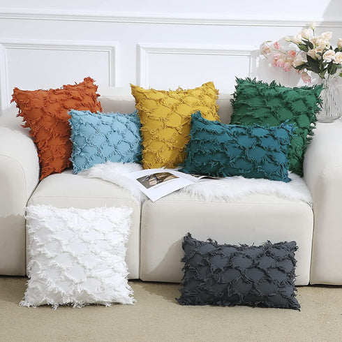 decorUhome Forest Green Decorative Pillow Covers 18 x 18 Inch Pack of 2 Boho Throw Pillow Covers for Sofa and Couch, 100% Cotton