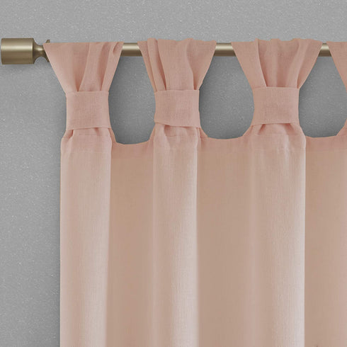 Madison Park Rosette Floral Embellished Cuff Tab Top Solid Single Window Treatments Curtain Panel Drape for Bedroom Living Room and Dorm, 50"x84", Blush