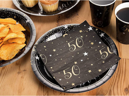 144 Pieces 50th Birthday Party Bundle, Includes Plates, Napkins, Cups, and Cutlery (24 Guests)