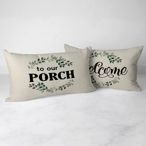 Welcome to Our Porch Linen Throw Pillow Case, 20 x 12 Inch Set of 2, Farmhouse Porch Bench Gift,Welcome Lumbar Decorative, Porch Decor Cushion Cover for Sofa Couch Bed