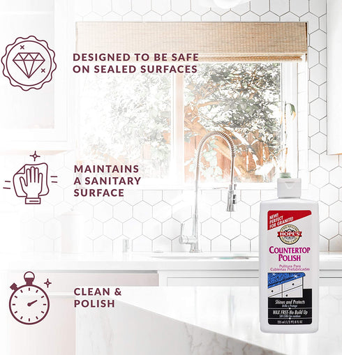 HOPE'S Premium Home Care Countertop Restoration Polish and Protector Granite, Marble, Concrete, 8 Ounce, 2 Pack, White, 16 Fl Oz