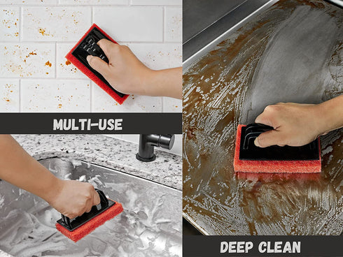 CALUVAR 11 Piece Griddle Cleaning kit Includes 10 Cleaning Pads and Sturdy Ergonomic Handle, Perfect for Easily Cleaning Your Blackstone griddles, Grills, cast Iron cookware, stoves, BBQ's and More