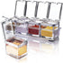 Acrylic Seasoning Box Set, 4 Piece Clear Seasoning Rack Spice Pots, Premium Quality Storage Container Condiment Jars for Spice Salt Sugar Cruet Kitchen Organization Containers with Cover and Spoon