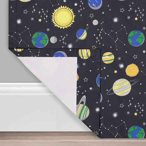 WAVERLY Kids Room Darkening Curtains for Bedroom - Space Adventure 42" x 84" Thermal Insulated Single Panel Rod Pocket Light Blocking Privacy Curtains for Nursery, Navy