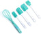 GreenLife Cooking Tools and Utensils, 5 Piece Nylon and Silicone Baking Set with Spatulas Wisk and Brush, Dishwasher Safe, Turquoise