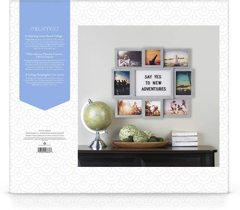Melannco Customizable Letterboard 8-Opening Photo Collage, 19 x 17 inch,Distressed Grey